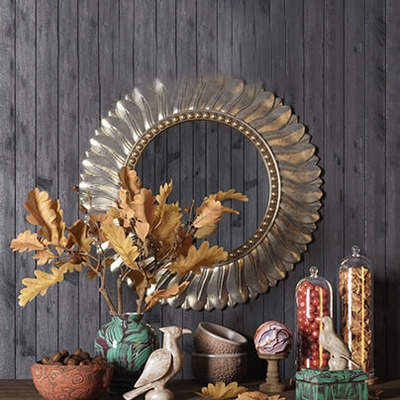 花瓶里的黄叶树枝干果鸟工艺品等秋季装饰组合3D模型（OBJ,FBX,MAX）