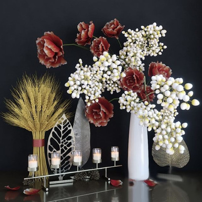 秋季花束和烛台等其它装饰组合3D模型（OBJ,FBX,MAX）