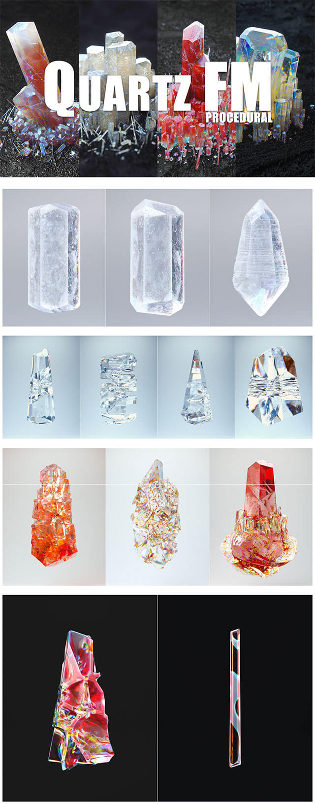 C4D程序化石英水晶模型预设 (lib4d)