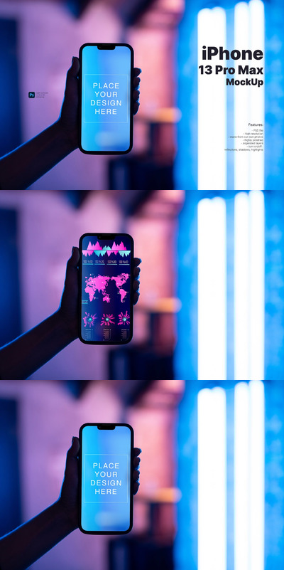 iPhone 13 Pro Max 灯光效果的手机样机下载 (PSD,PDF)
