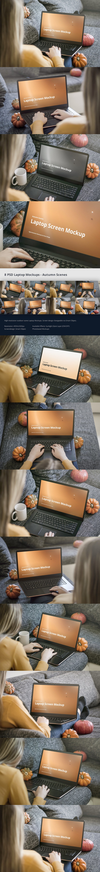 电脑笔记本秋季风格场景样机下载 (PSD,PDF)