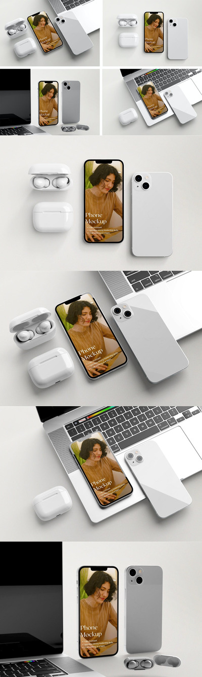 iPhone 13 柔光场景组合手机样机下载 (PSD,PDF)