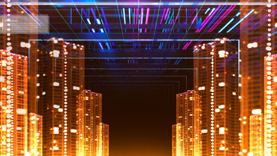 散景虚拟城市元宇宙海报背景素材 (psd)