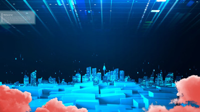 蓝色梦幻城市元宇宙概念海报背景素材 (psd)