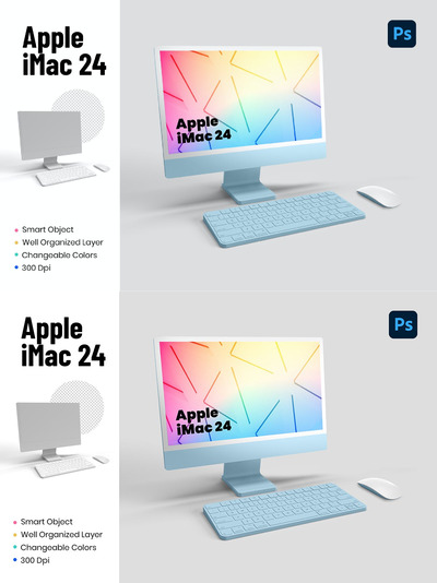 新课 iMac 24 寸电脑样机 (PSD,PDF)