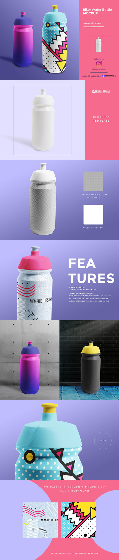 自行车运动水瓶图案设计样机 (psd)