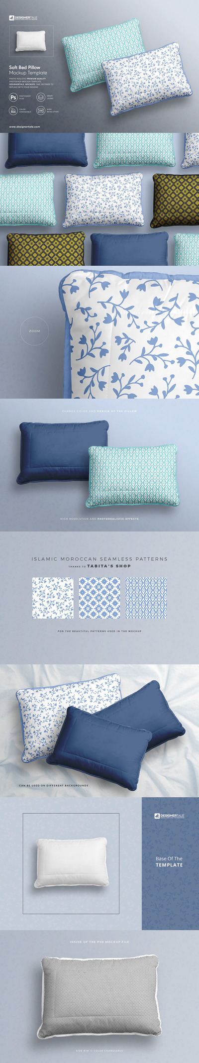 软床枕头图案设计顶视图样机 (psd)