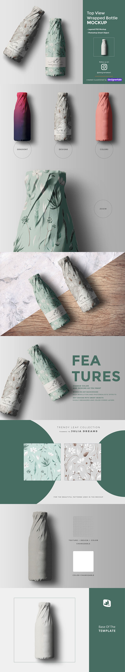 包装瓶图案设计顶视图样机 (psd)