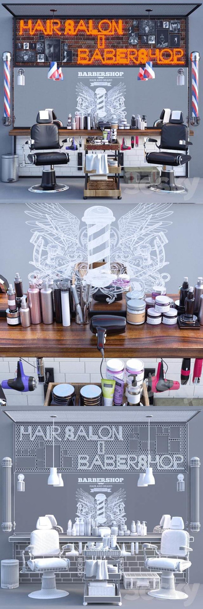 个性理发店场景工程3D模型下载（FBX,MAX）