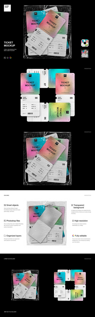 门票/票券品牌设计样机 (psd)
