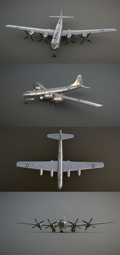 B-29 超级堡垒轰炸机飞机3D模型下载（fbx,obj）