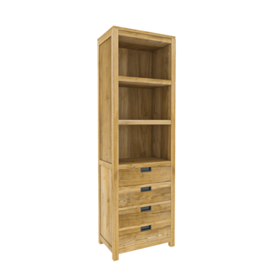 带4个抽屉的实木书柜展示柜置物柜3D模型（OBJ,FBX,MAX）