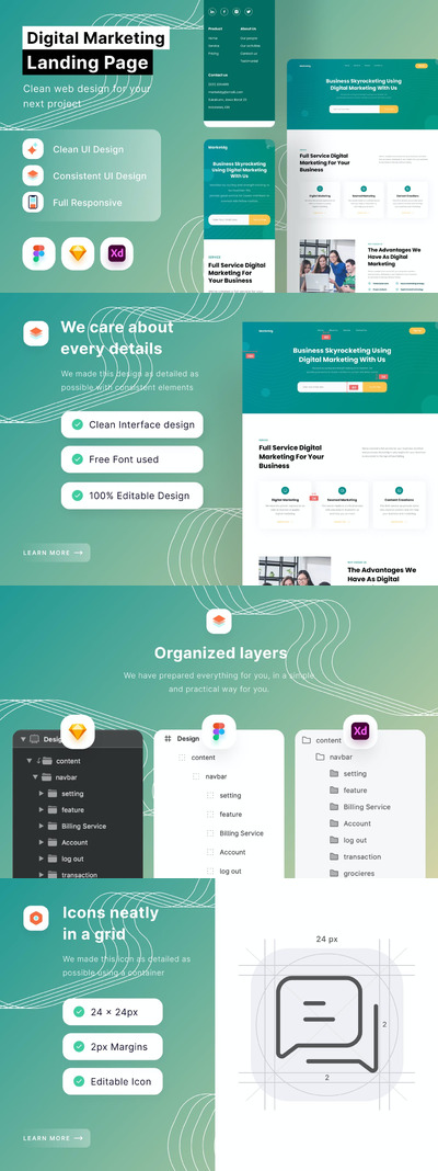 数字营销着陆页响应式网页模板下载 (FIG,SKETCH,XD)