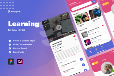 在线学习APP UI KITs (XD,FIG)