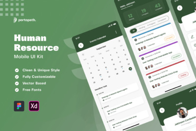HR人力资源管理APP UI KITs (XD,FIG)