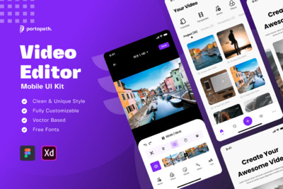 视频编辑剪辑APP UI KITs (XD,FIG)