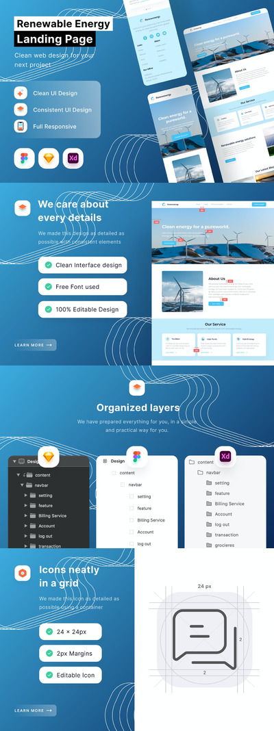 再生能源相关的响应式网页模板下载 (FIG,SKETCH,XD)