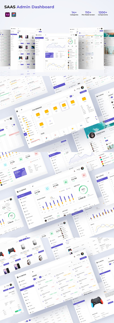 时尚高端后台仪表盘Dashboard UI KITS-FIG, XD