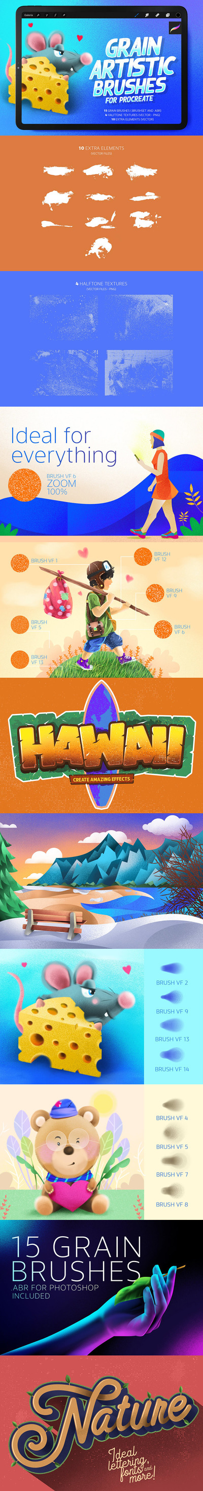 用于Procreate的颗粒艺术笔刷 (abr,brushset)