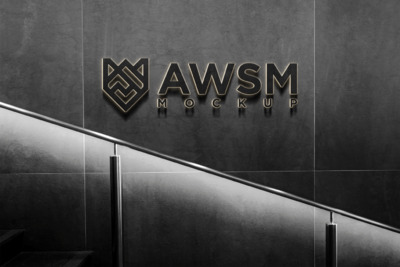 深色墙壁logo设计样机(PSD,PNG)