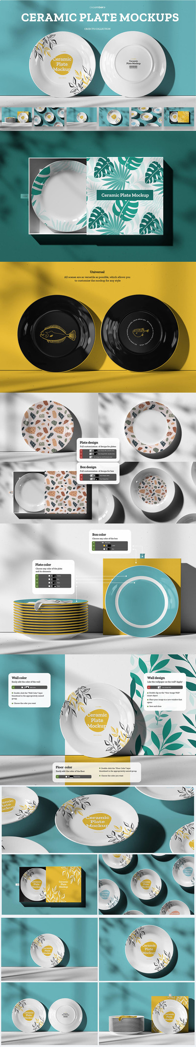 7个陶瓷餐具盘子样机 (psd)