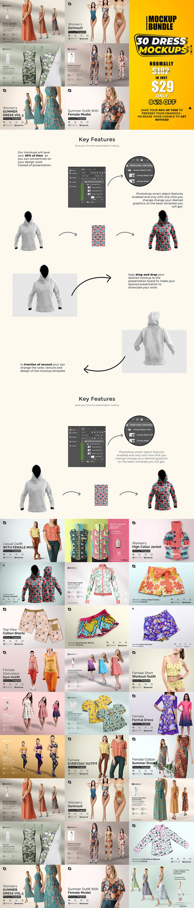 连衣裙女士服装样机系列套装[2.58GB,PSD]