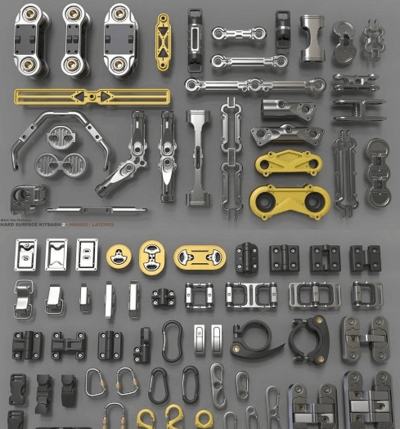 高精度硬表面工具/铰链和闩锁零件3D模型下载（OBJ,MAX）