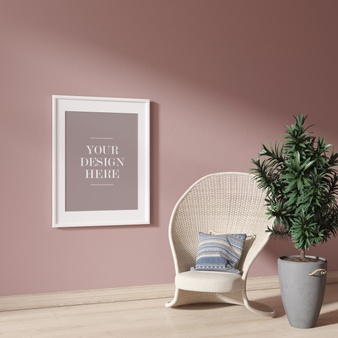 房间墙壁白色画框样机模板[psd]
