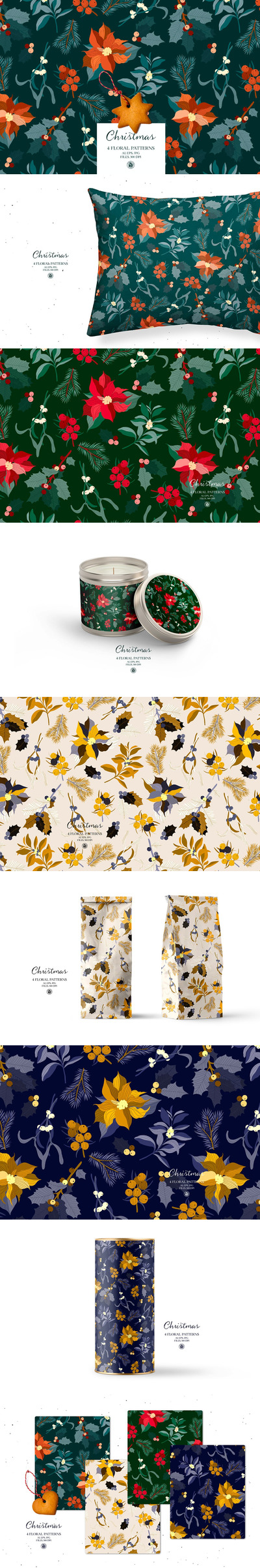 高品质的矢量新年圣诞节矢量无缝背景底纹纹理集合-AI、EPS、JPG