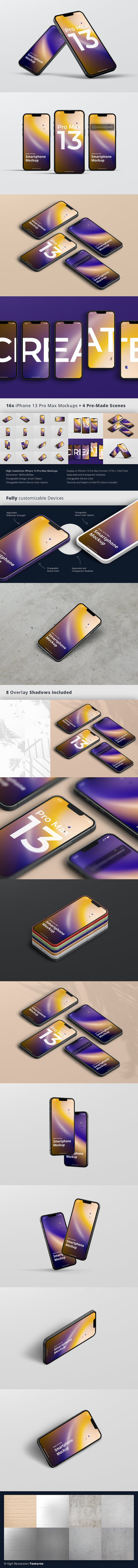 高端新款iPhone 13 Pro Max产品样机(PSD,JPG,PDF)