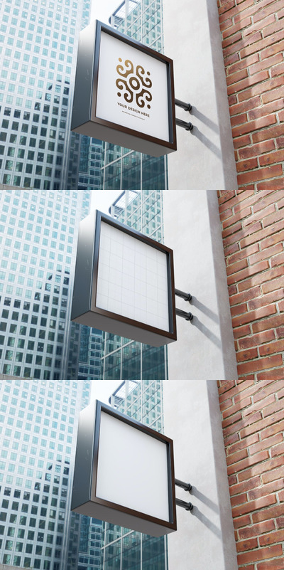 高端方形招牌广告样机(PSD)