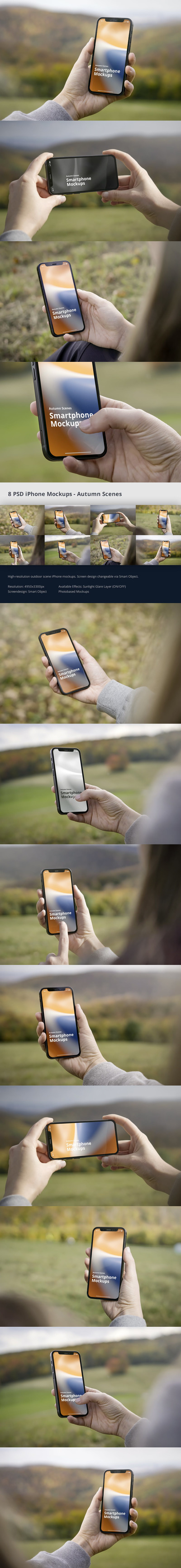 手机秋季场景展示样机(PSD,PDF)