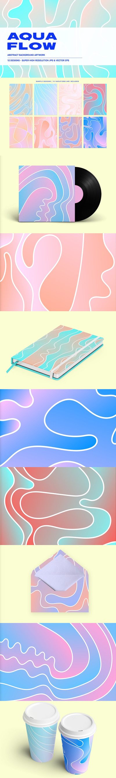 时尚高端清新简约抽象波浪等高线背景底纹纹理集合-EPS, JPG