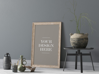 艺术作品展示木制画框样机[psd]