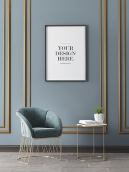 椅子场景海报画框样机[psd]