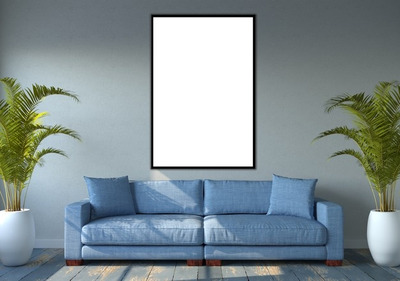 沙发家居场景墙上垂直画框样机[psd]