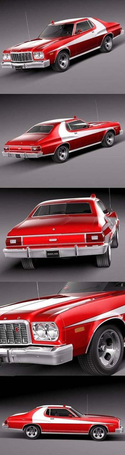 福特Gran Torino 1975款红色老爷车3D模型（OBJ,FBX,MAX）