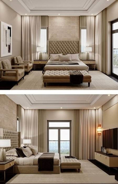 米色系卧室室内设计卧室家具和装饰组合3D模型（MAX）