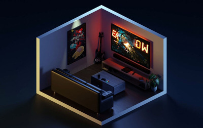 2.D透视角度卡通3D风格室内客厅场景3D模型下载（Blend,OBJ）