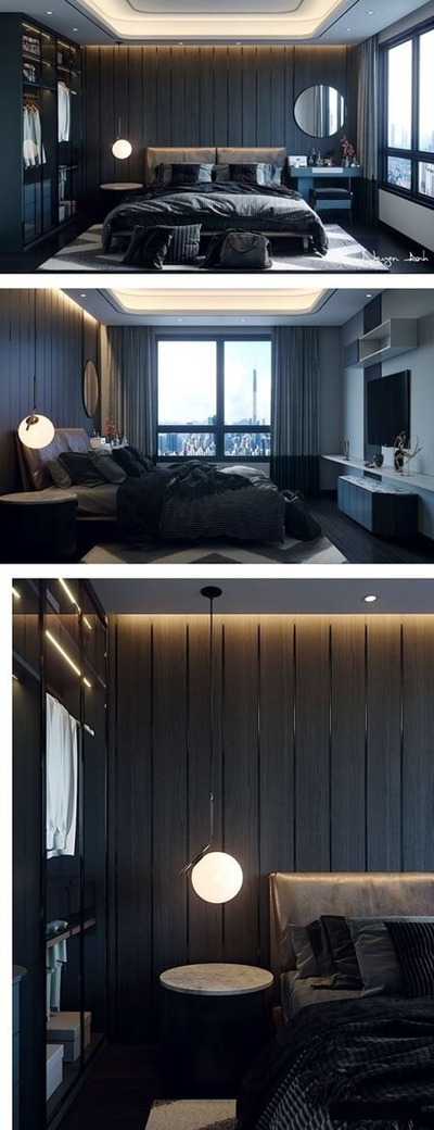 深色系卧室室内设计卧室家具和装饰组合3D模型（OBJ,FBX,MAX）