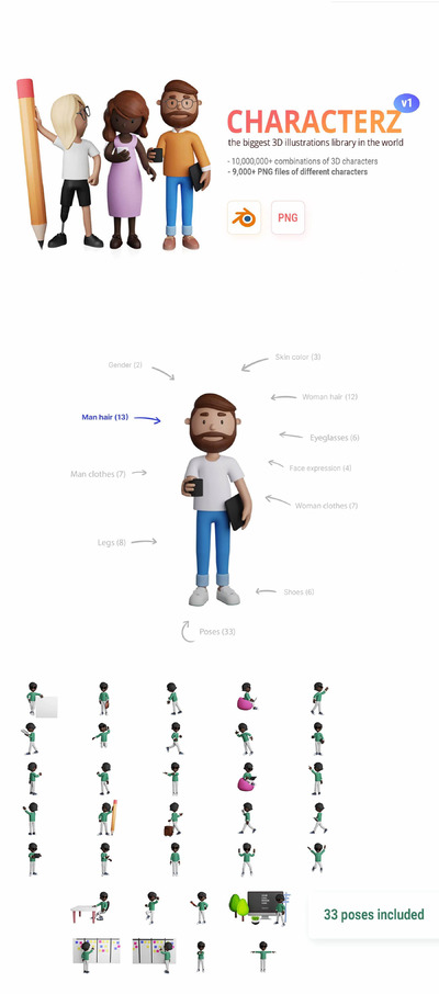 Blender打造卡通3D多样化人物角色库(3.13GB)