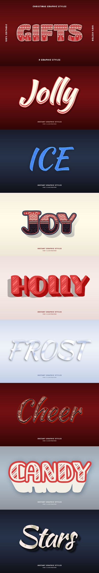 高品质的新年圣诞节illustrator立体字图层样式集合-AI