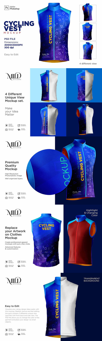 自行车运动背心服装样机套装 (psd)