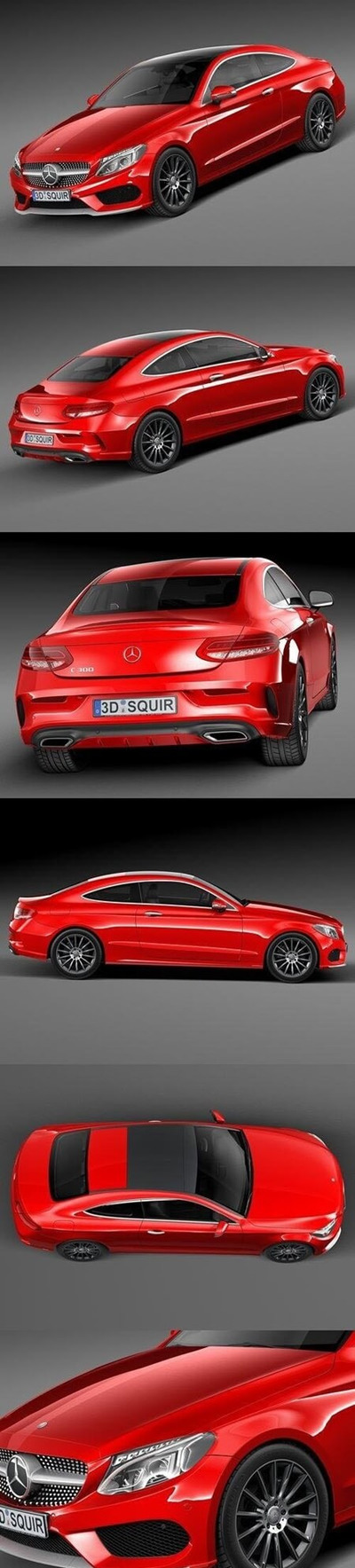 梅赛德斯奔驰2017年C级Coupe红色汽车3D模型（OBJ,FBX,MAX）