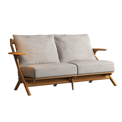 Roppongi实木框架浅杏色布艺软垫沙发3D模型（OBJ,FBX,MAX）