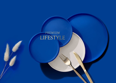 北欧极简餐具蓝色海报设计模板 (psd)