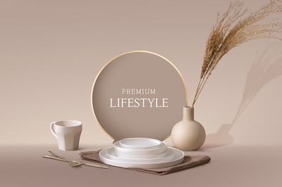 极简风装饰瓷器餐具海报设计模板 (psd)