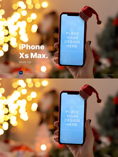圣诞节装扮的手持iPhone手机样机下载（PSD）