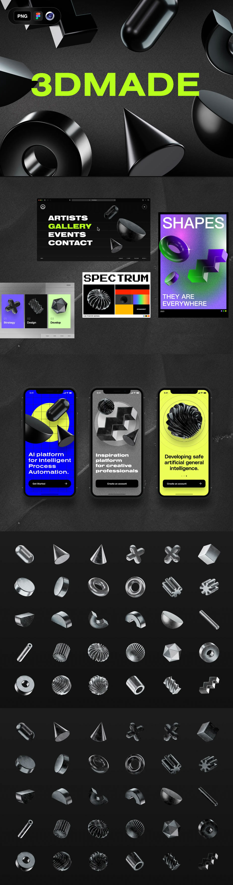 C4D打造超酷的3D几何形状创意预备模型下载（C4D,OBJ）