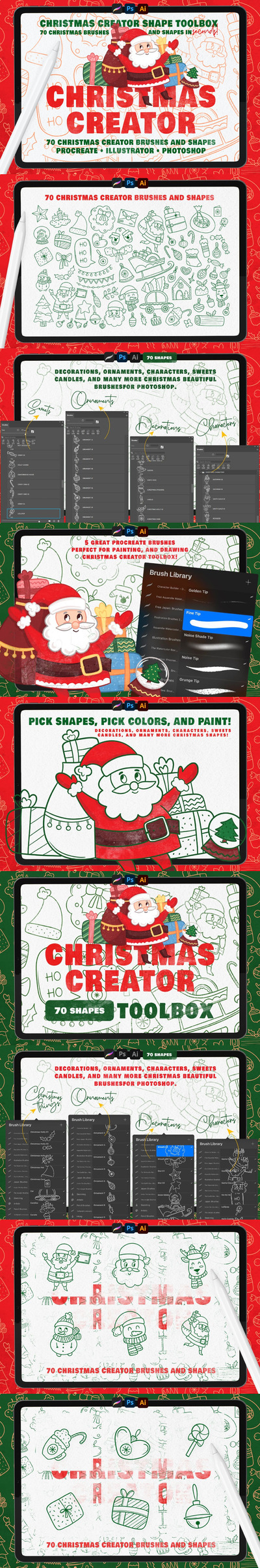形状工具箱70圣诞形状画笔 (ABR,BRUSHSET,EPS,PDF,PROCREATE,PSD)